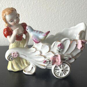 Girl With Cart & Bird Planter // Royal Bone China Japan // Vintage 1950s